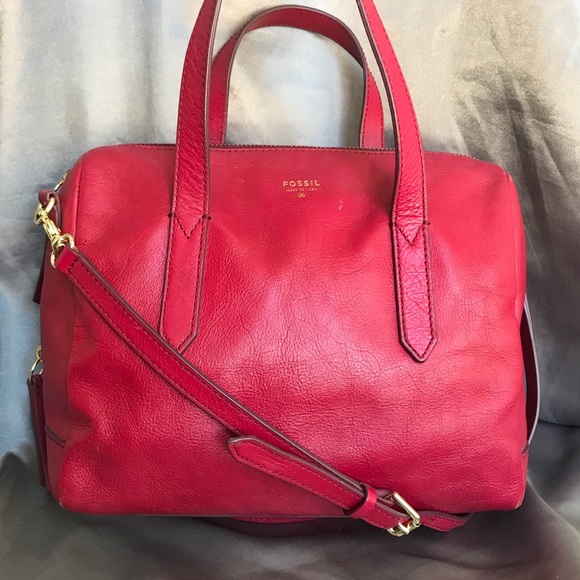 Fossil Handbags - Vintage Fossil Sydney Leather Satchel Claret Red